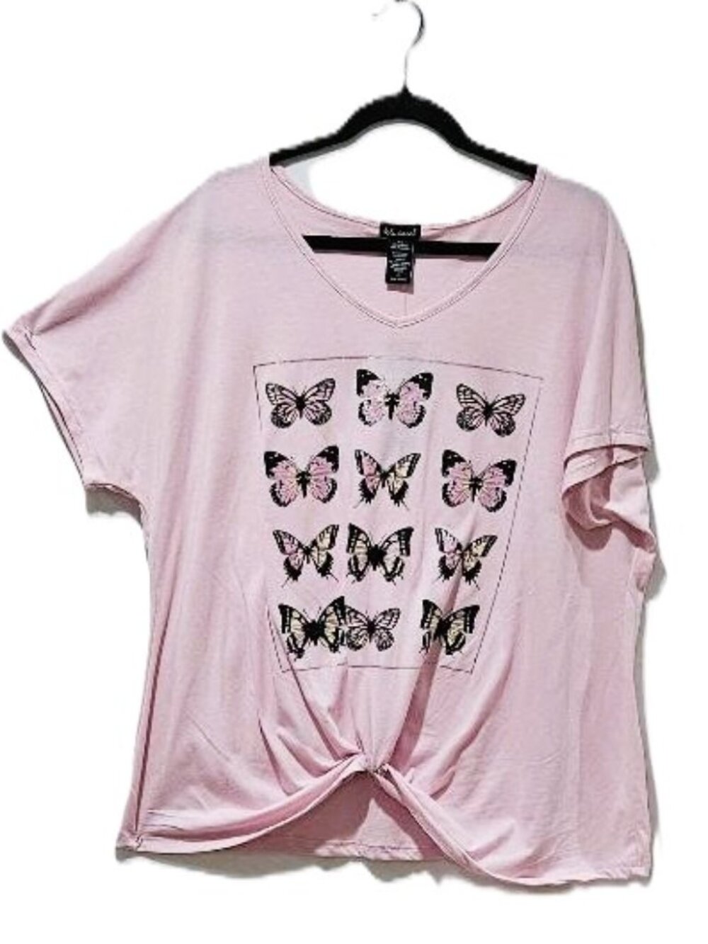 New PINK BUTTERFLY SHORT SLEEVE GRAPHIC T-SHIRT TEE TOP  2X  COTTAGECORE BOHO